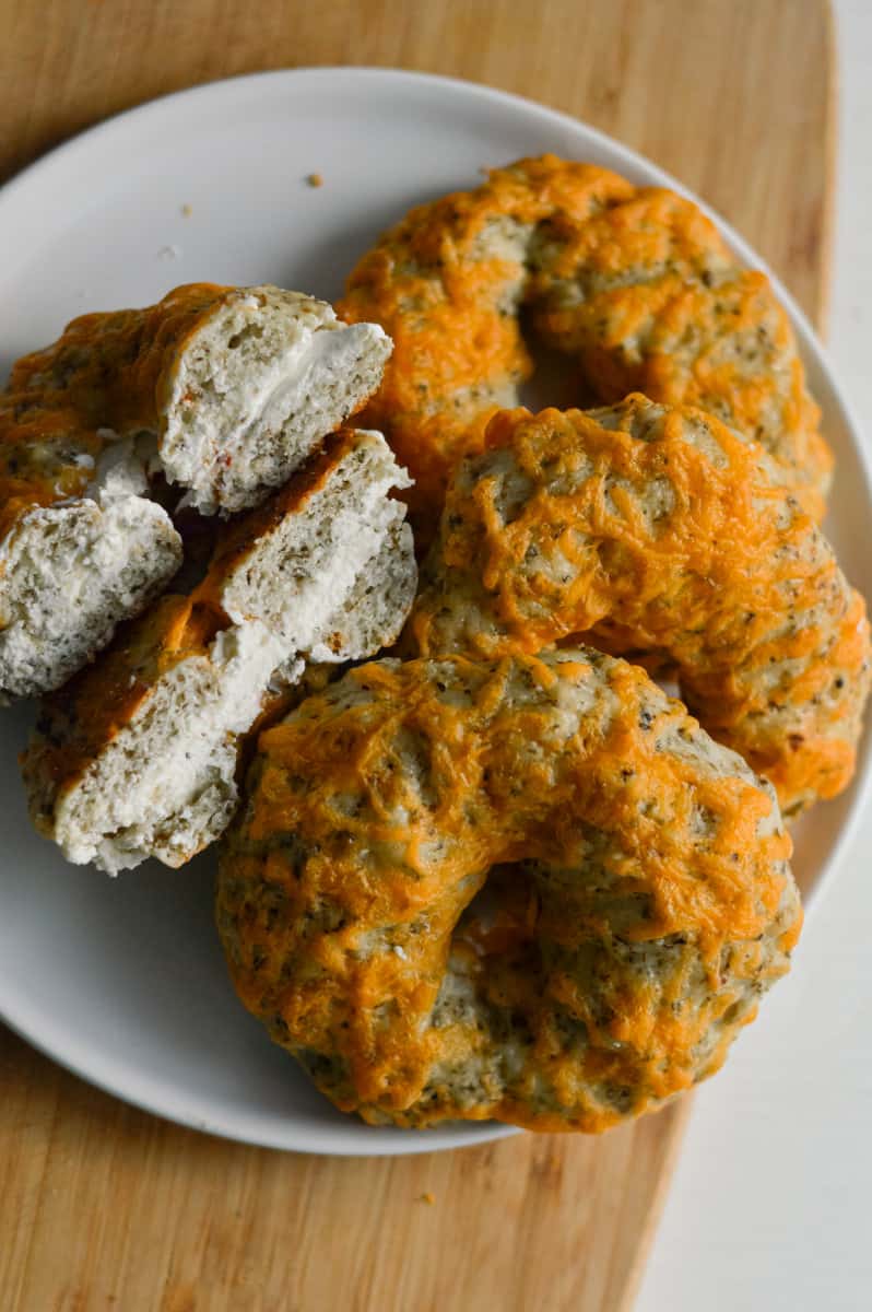 Serving Greek yogurt bagels with cream cheese.