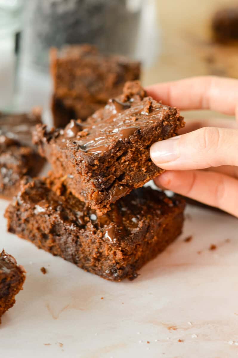 grabbing a sweet ptoato brownie