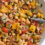 Bowl of smashed southwest chickpea salad.