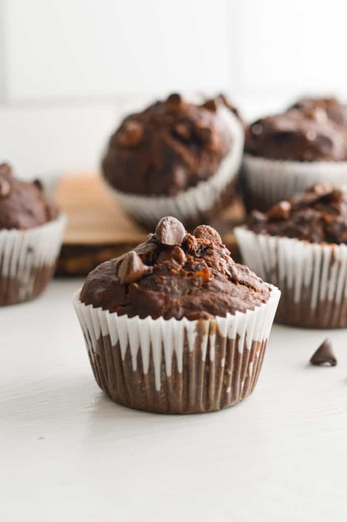 vegan double chocolate banana muffins