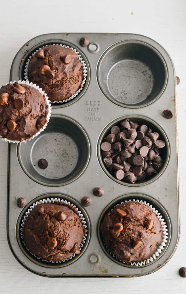 vegan double chocolate banana muffins