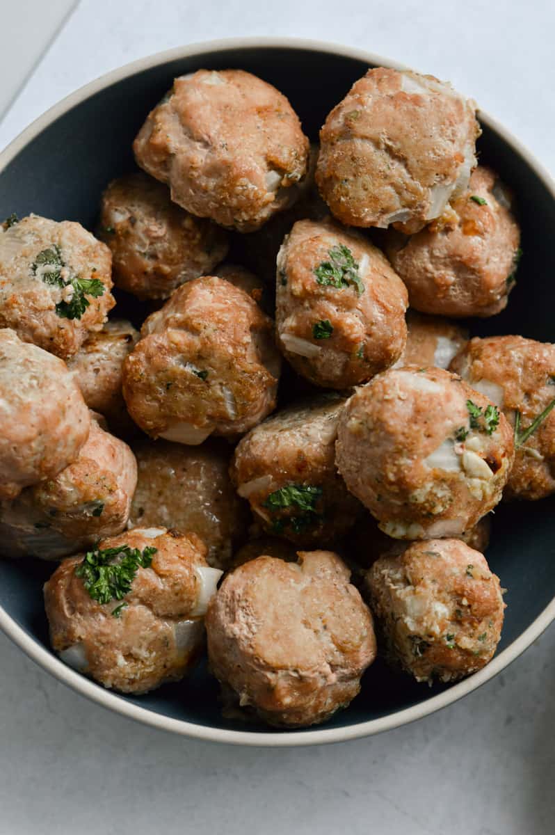 Bowl of greek turkey feta meatballs.