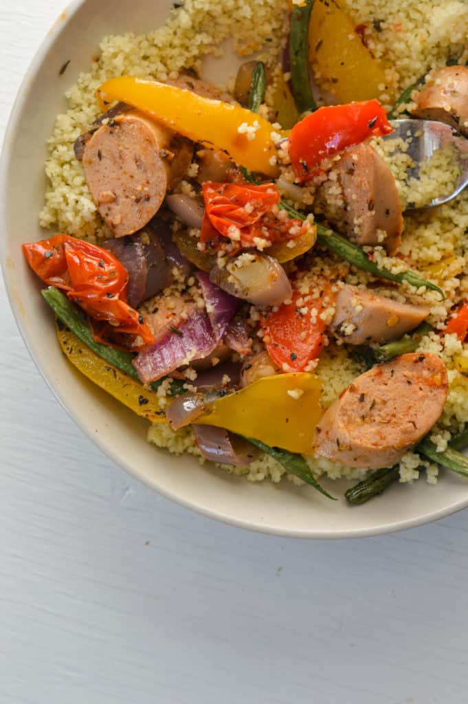 healthy turkey sausage sheet pan dinner