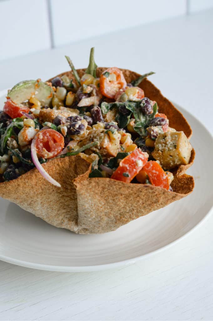 santa fe salad in a tortilla bowl