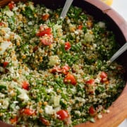 Copycat Costco quinoa salad in a serving bowl.