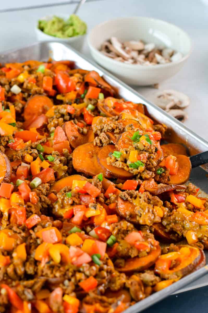 Tray of sweet potato nachos.