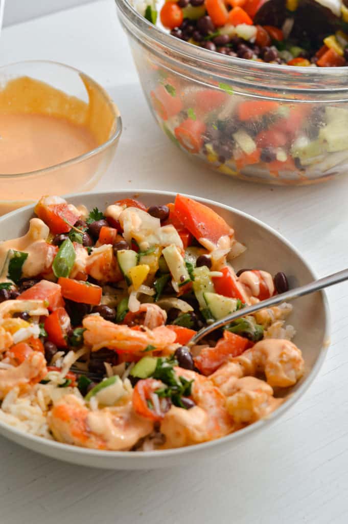 shrimp with mango salsa bowls