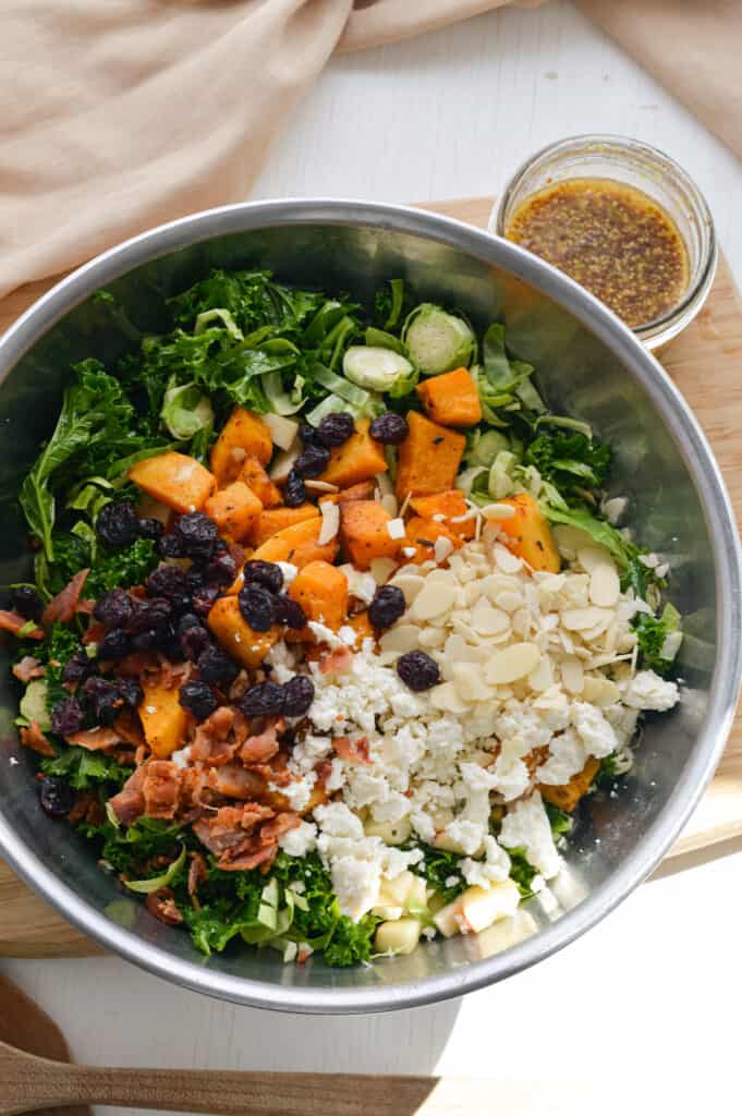 Birds eye view of kale harvest salad.