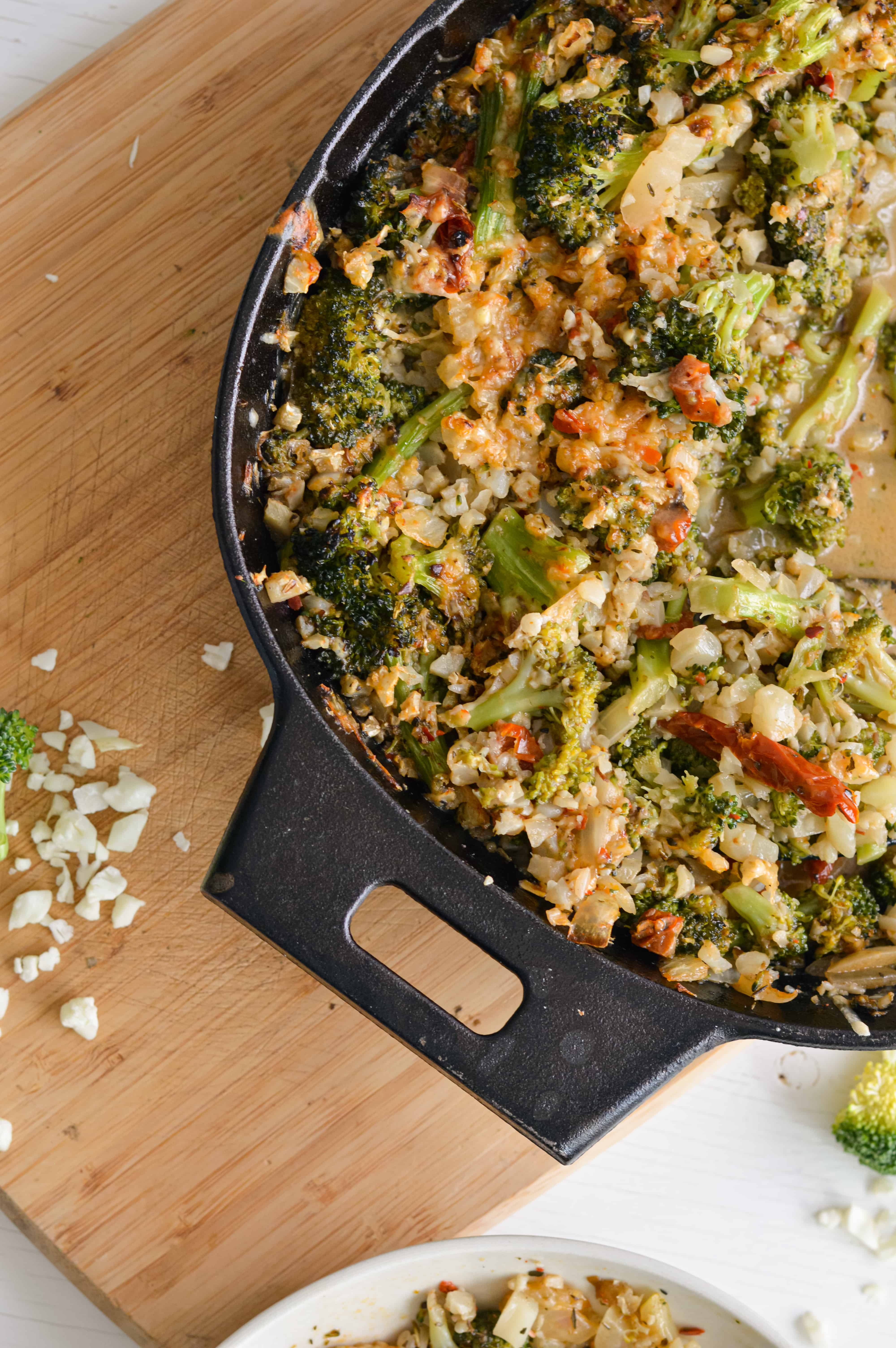 Birds eye view of broccoli and cauliflower rice.
