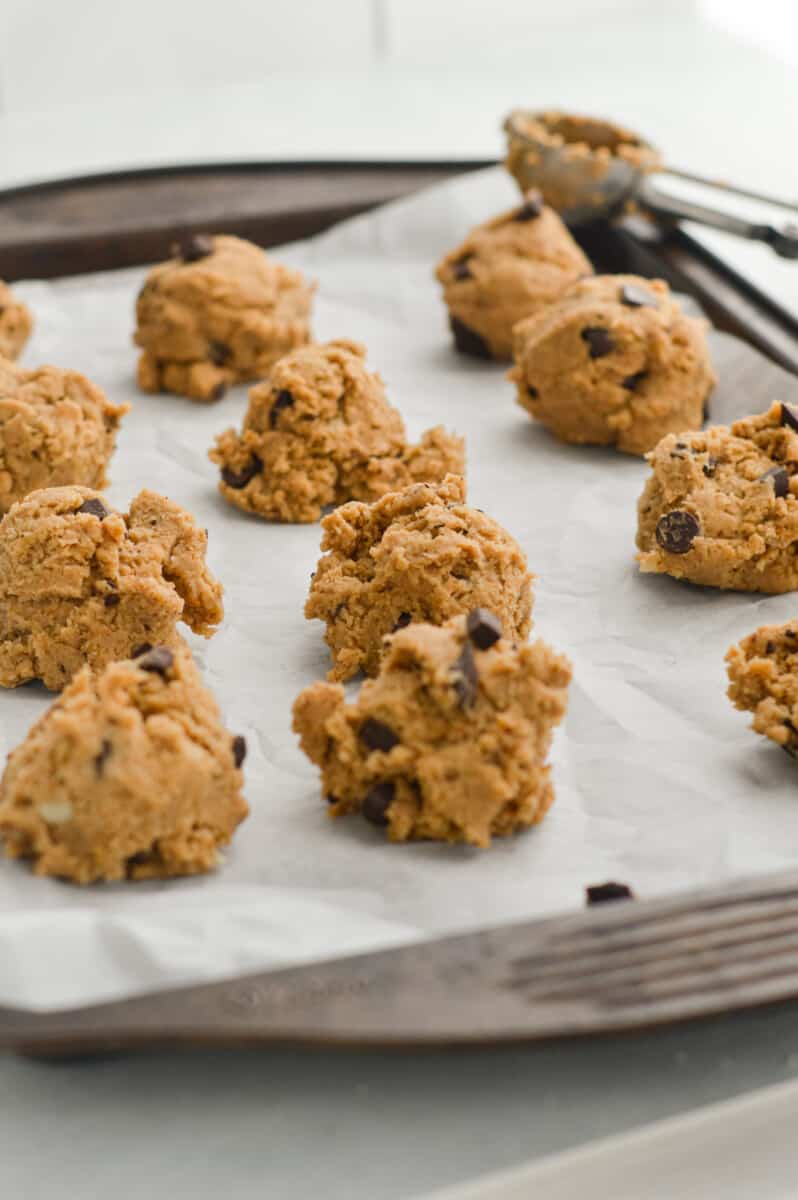 Baking vegan protein cookie dough.