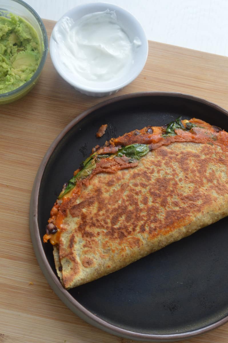Air fryer quesadilla on a plate.