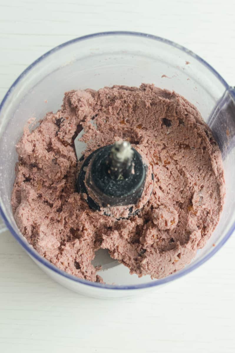 Pulsed ingredients in a food processor.
