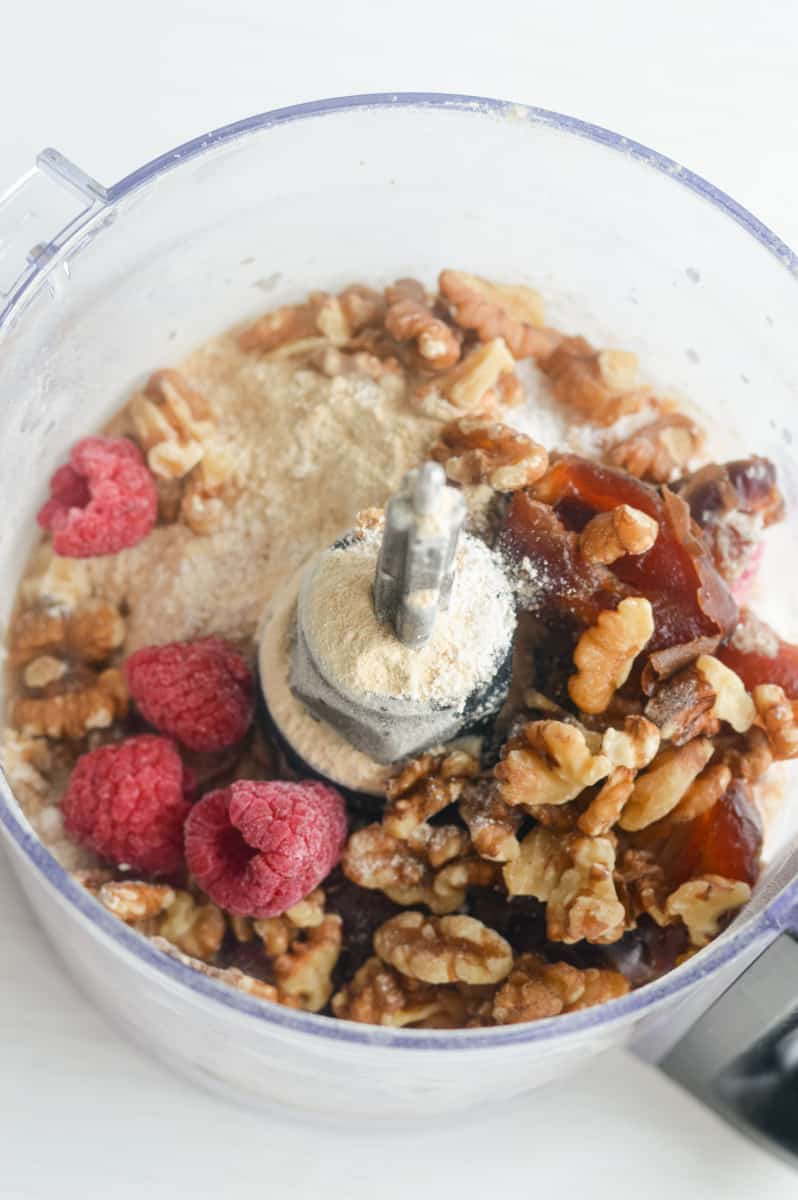 Combining ingredients in a food processor.
