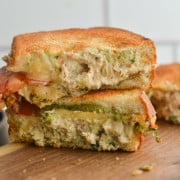 Cross-section of an air fryer tuna melt.