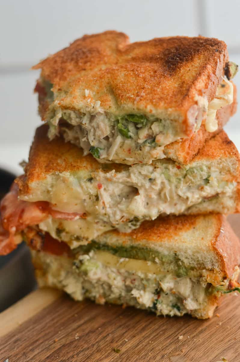 Stack of air fryer tuna melts.