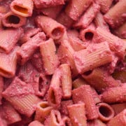 Close up of pink beet pasta.