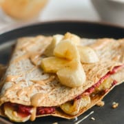 Peanut butter and jelly quesadilla close up