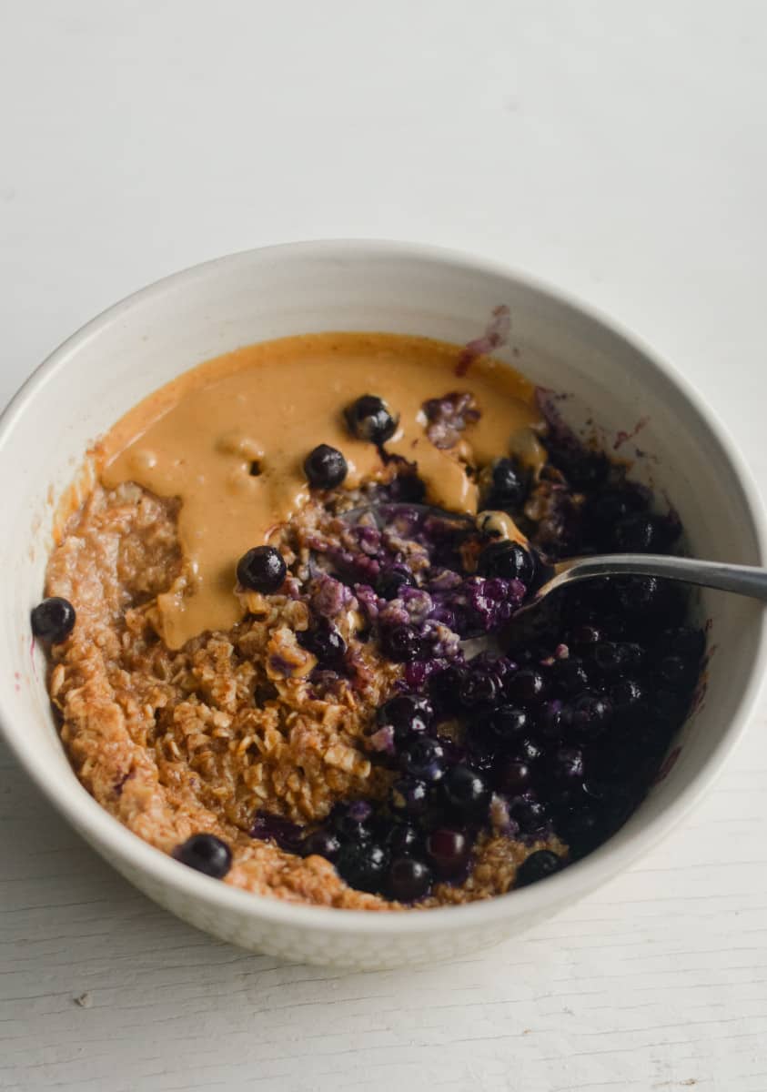 Mixing a bowl of microwave egg white oatmeal.