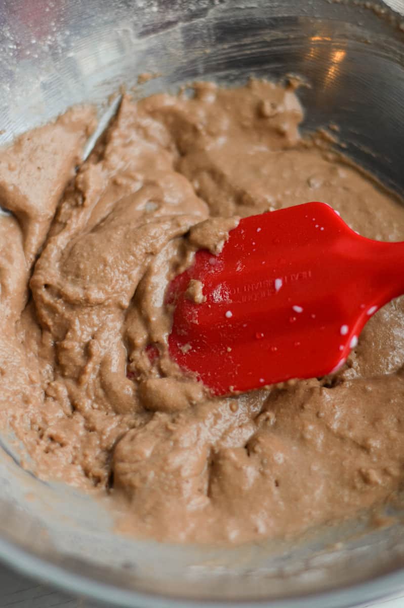 Mixing batter for mug cake.