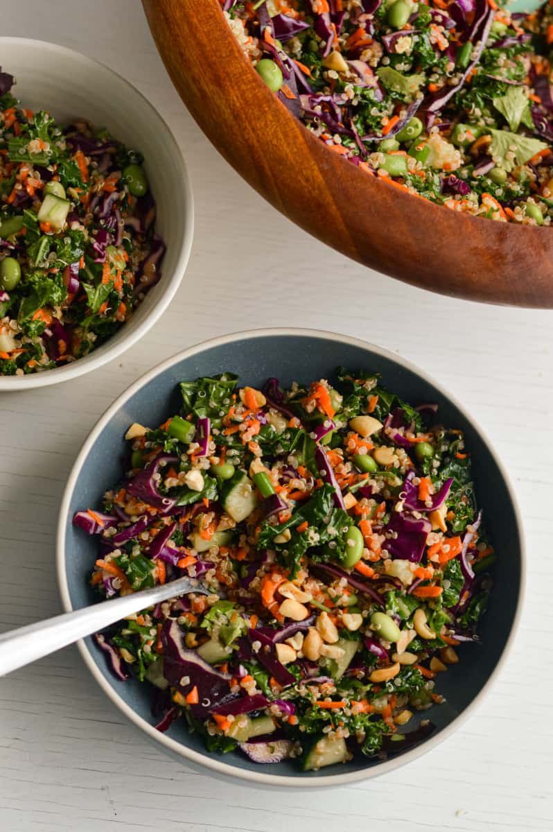 Serving Thai chopped salad in bowls.