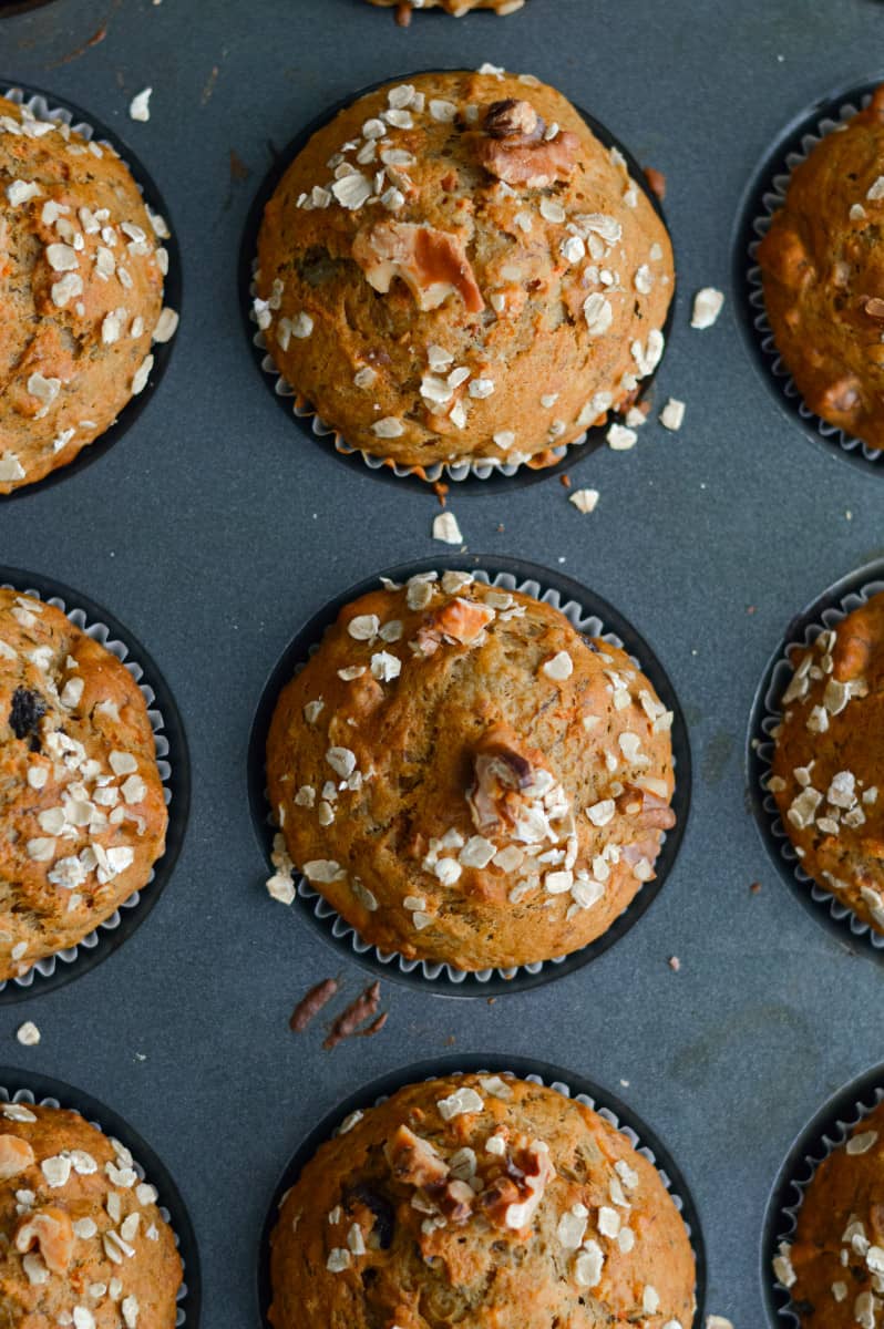 Freshly baked banana and carrot muffins.