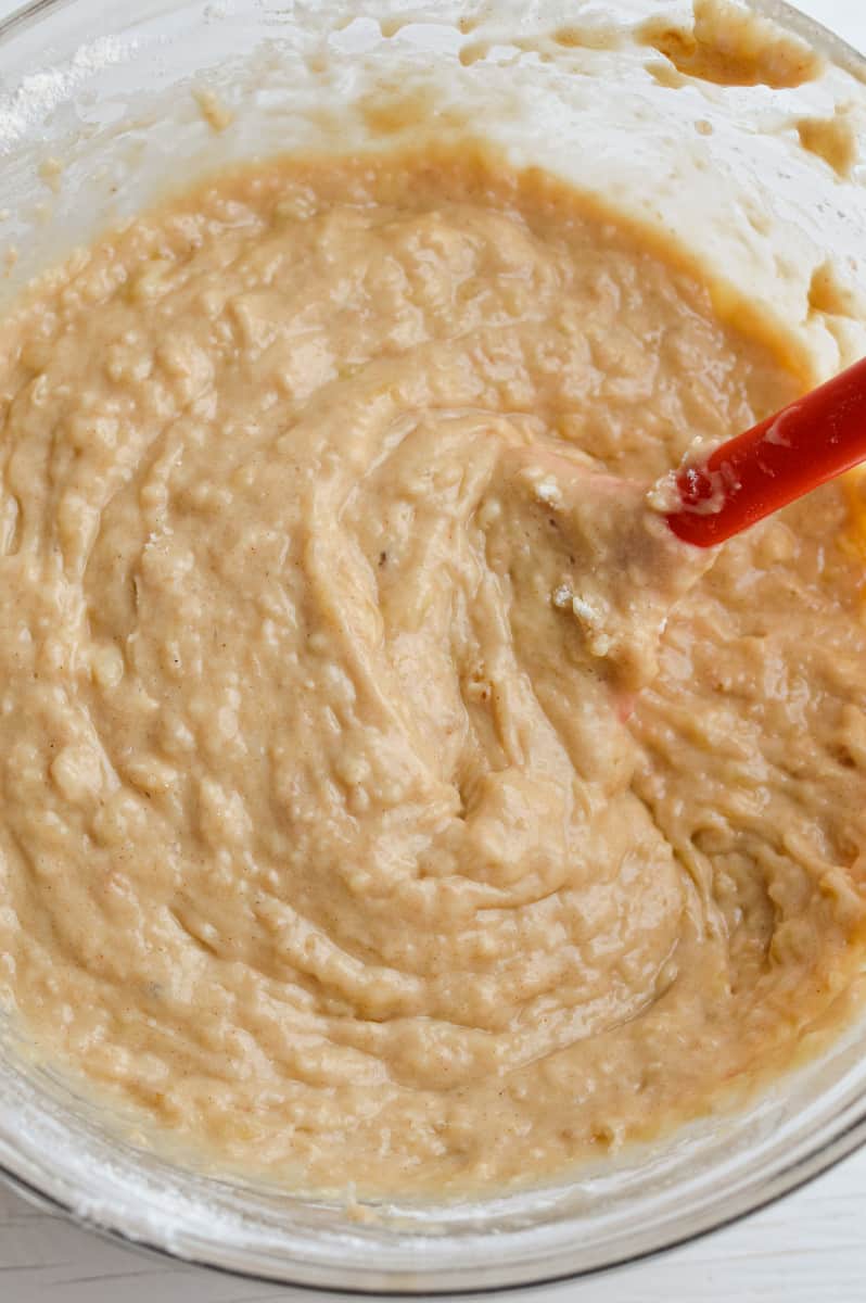 Stirring muffin batter.