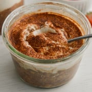 Tiramisu overnight oats with a spoon.