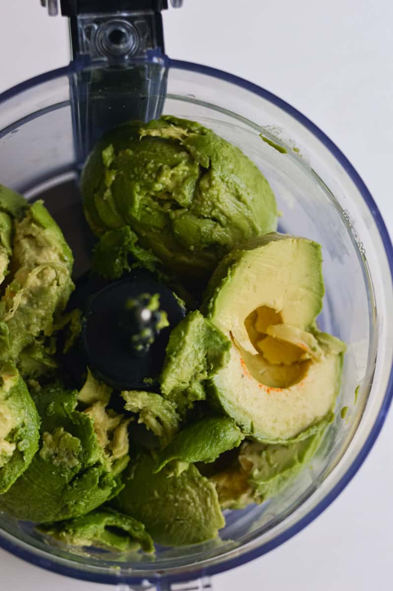Avocados in a food processor.