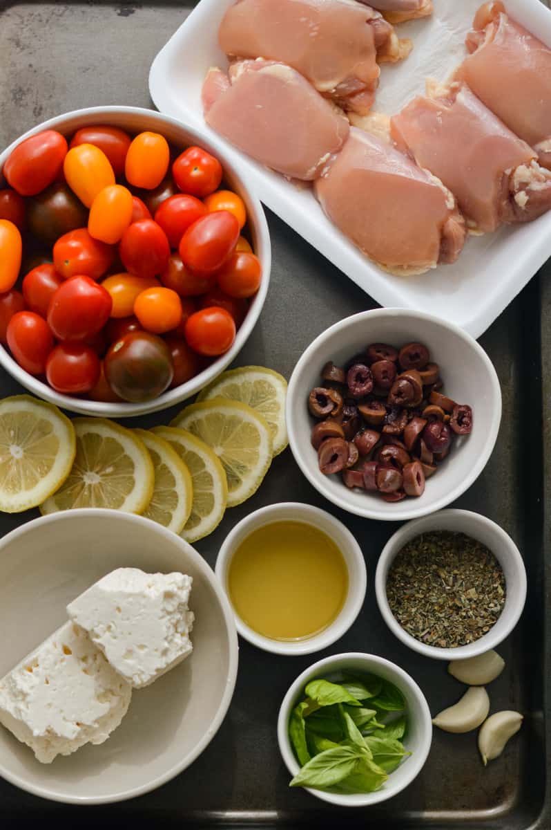 Ingredients for baked chicken with feta.