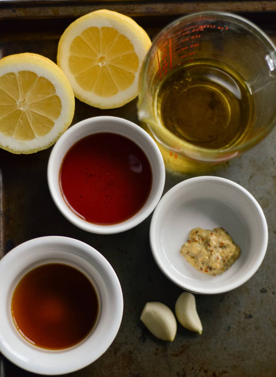Ingredients for lemon caesar vinaigrette.