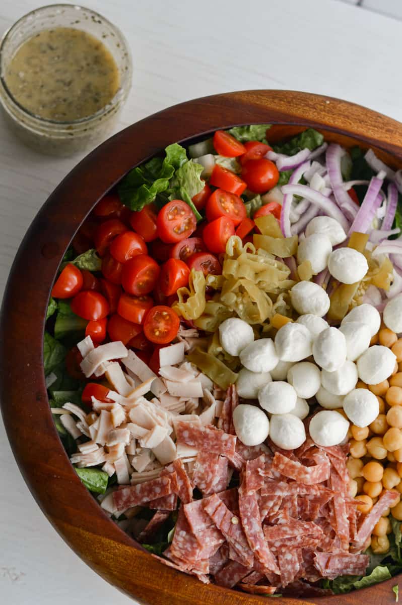 Grinder salad with creamy Italian dressing.