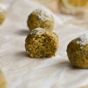 Lemon turmeric energy ball with a bite.