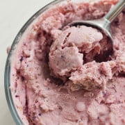 Scooping protein ice cream made from cottage cheese.