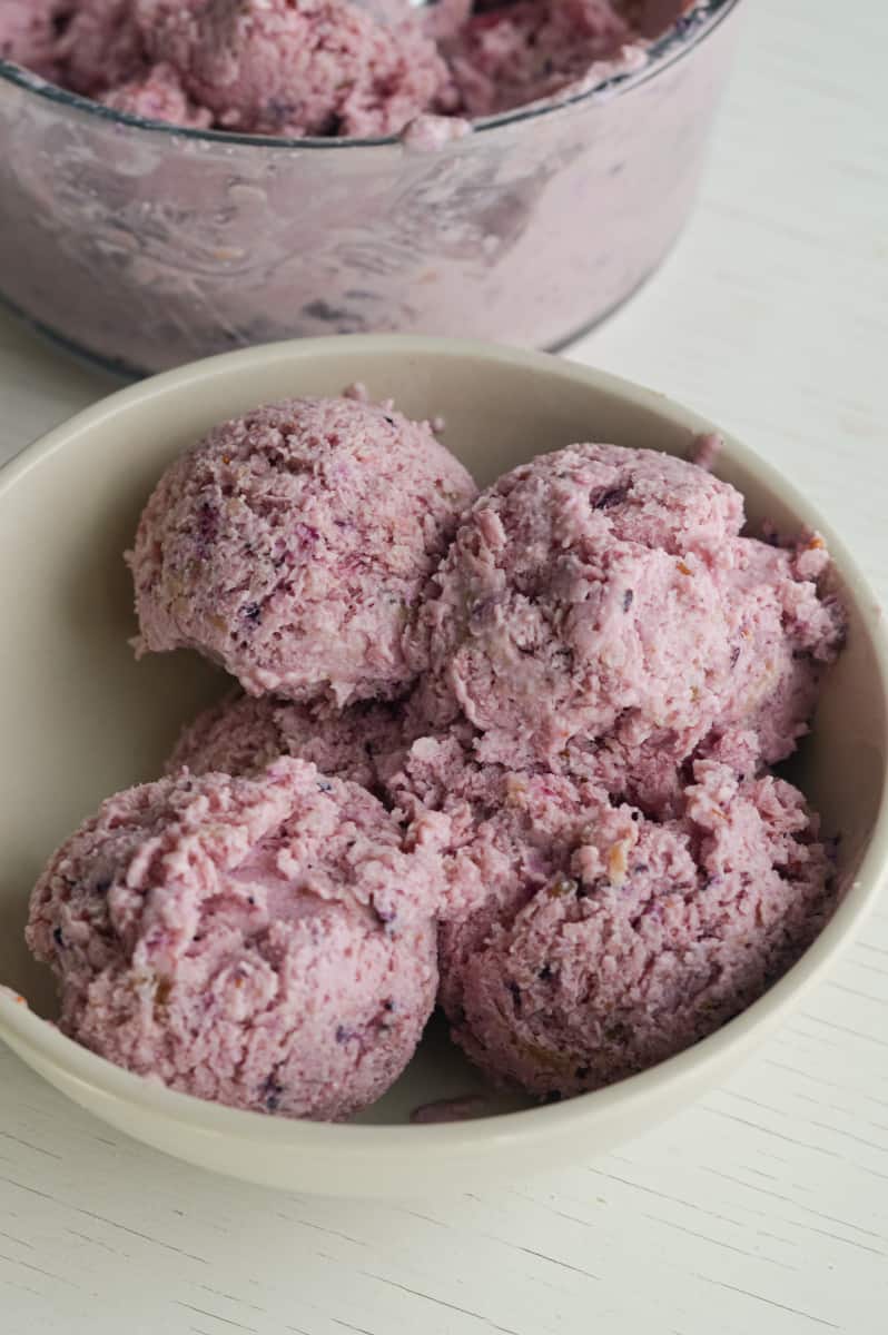 Scoops of protein ice cream in a bowl.