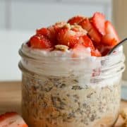 berry cheesecake overnight oat close up
