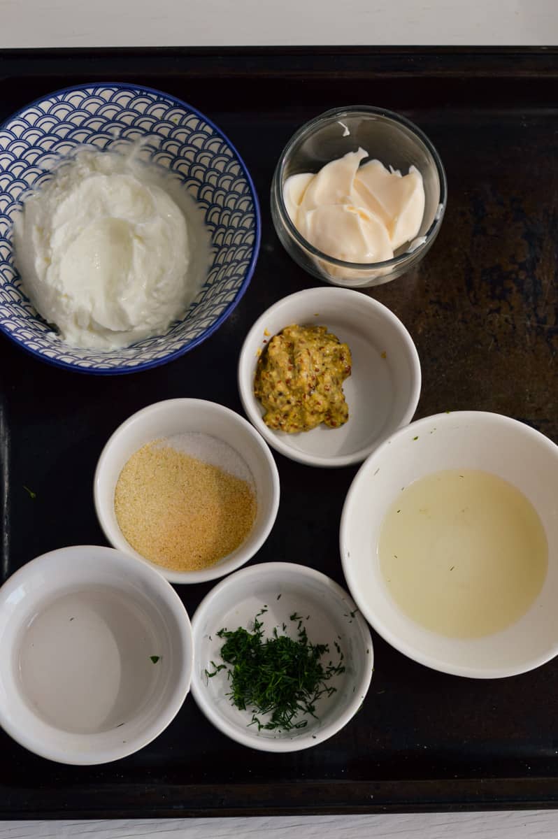 Ingredients for high protein ranch dressing.