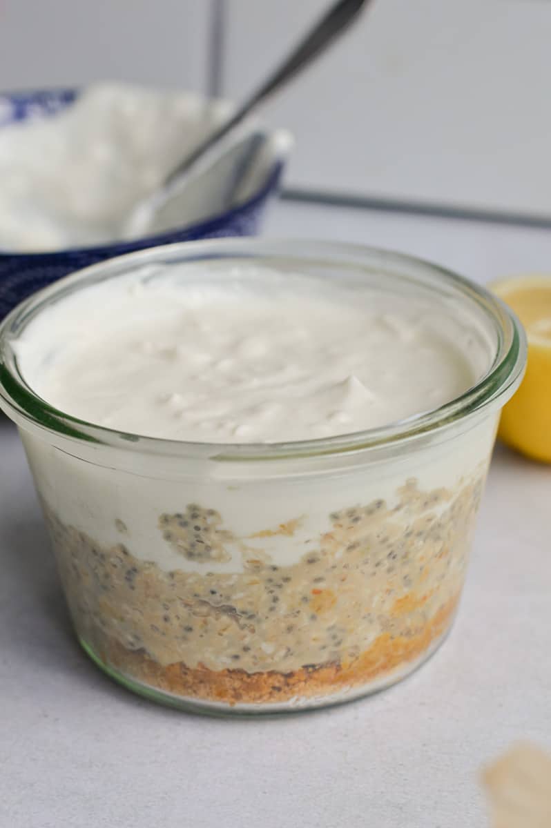 lemon cheesecake overnight oats layered