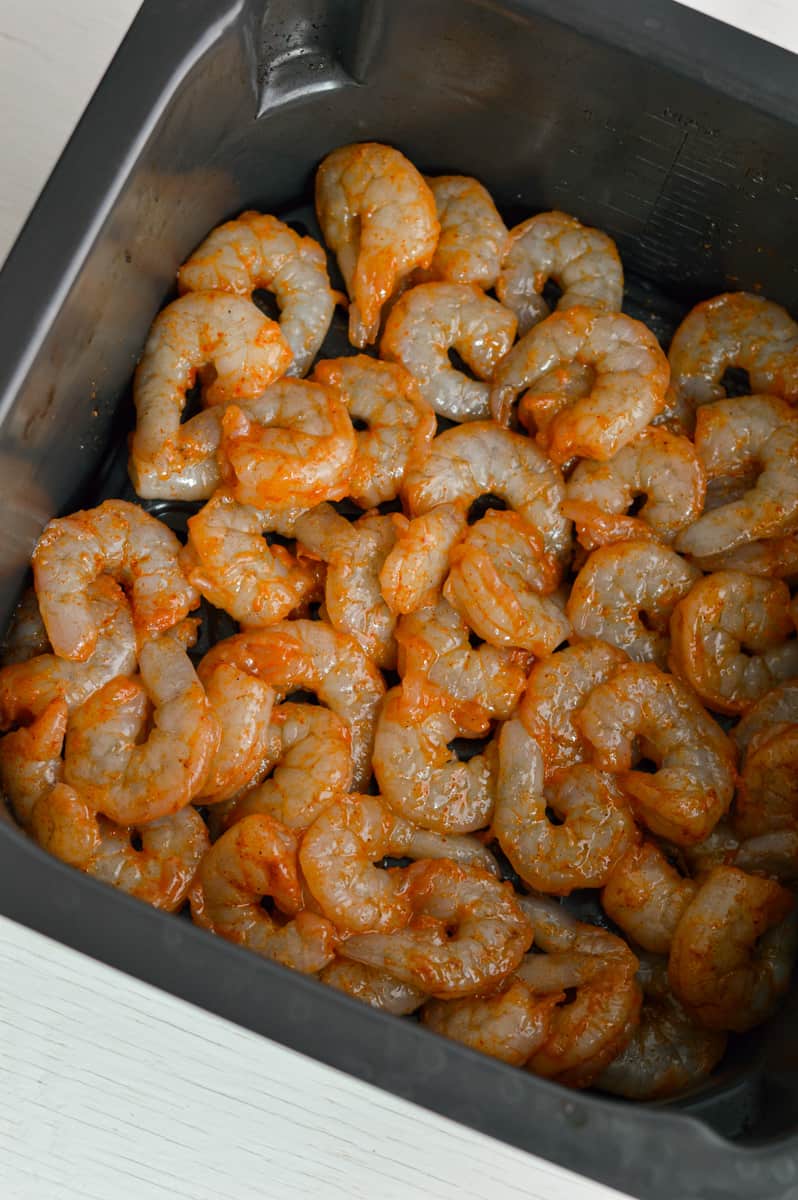 Air frying shrimp.
