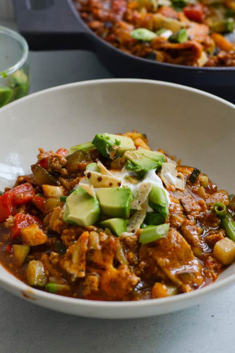 Serving a bowl of lazy enchilada.