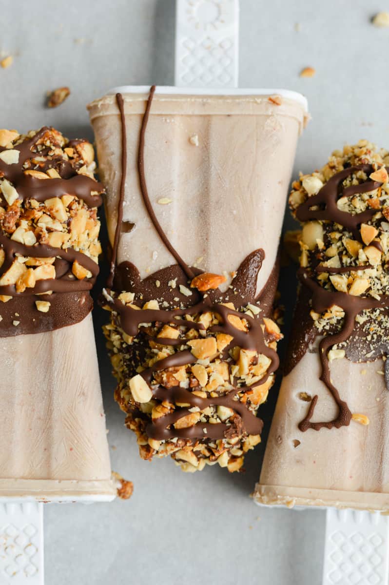 Close up of peanut butter banana frozen yogurt bars.