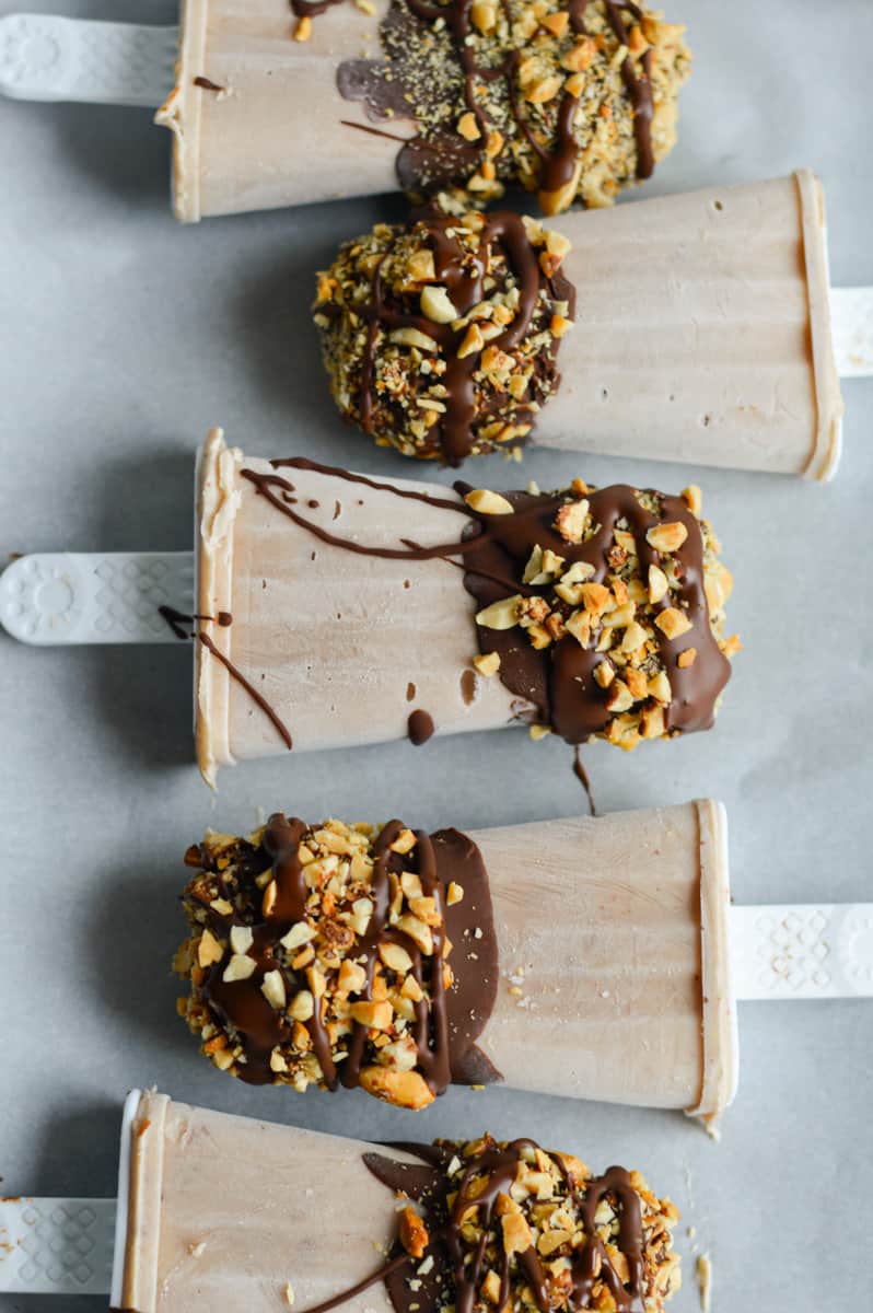 Line of peanut butter banana frozen yogurt bars.