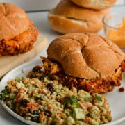 Serving vegan sloppy joes with salad.