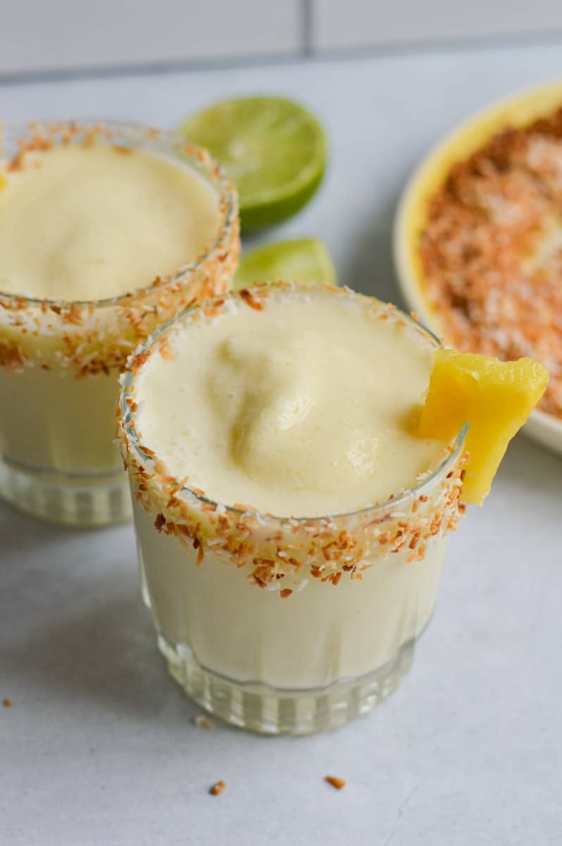 Two pina colada mocktails.