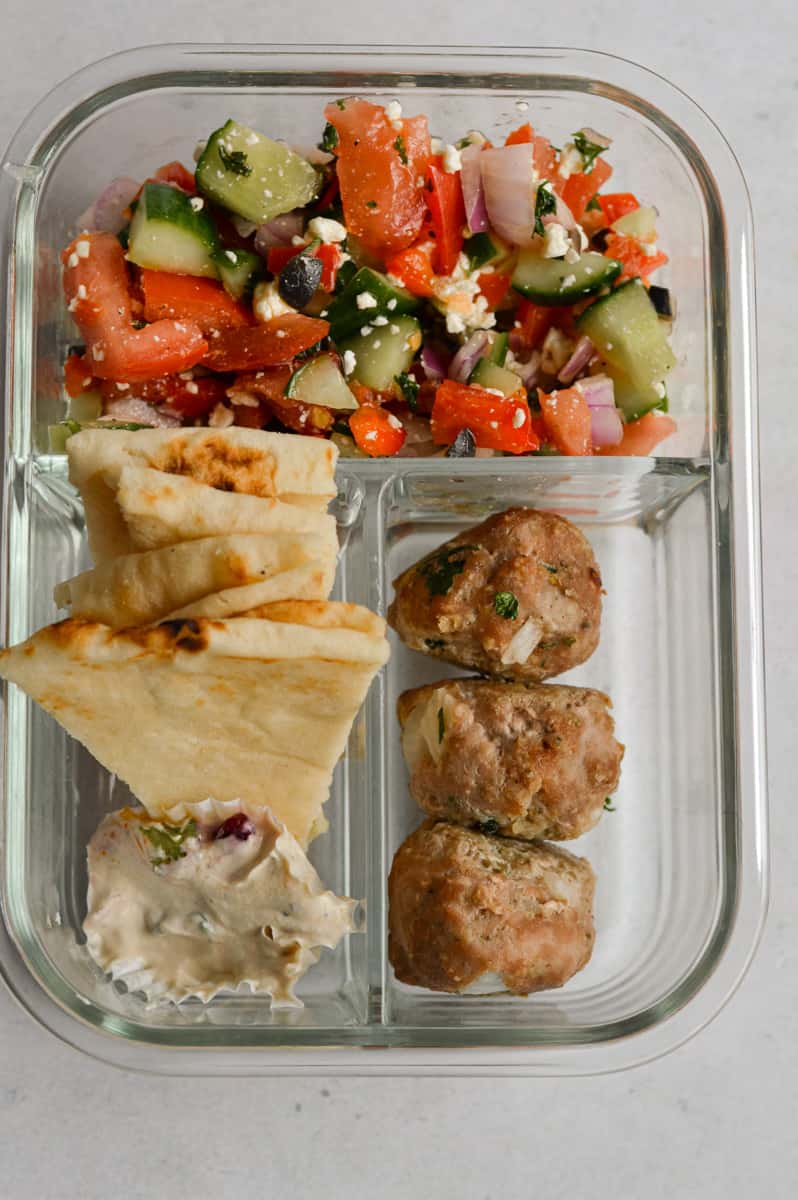 Making an adult lunchable with Mediterranean power bowls.