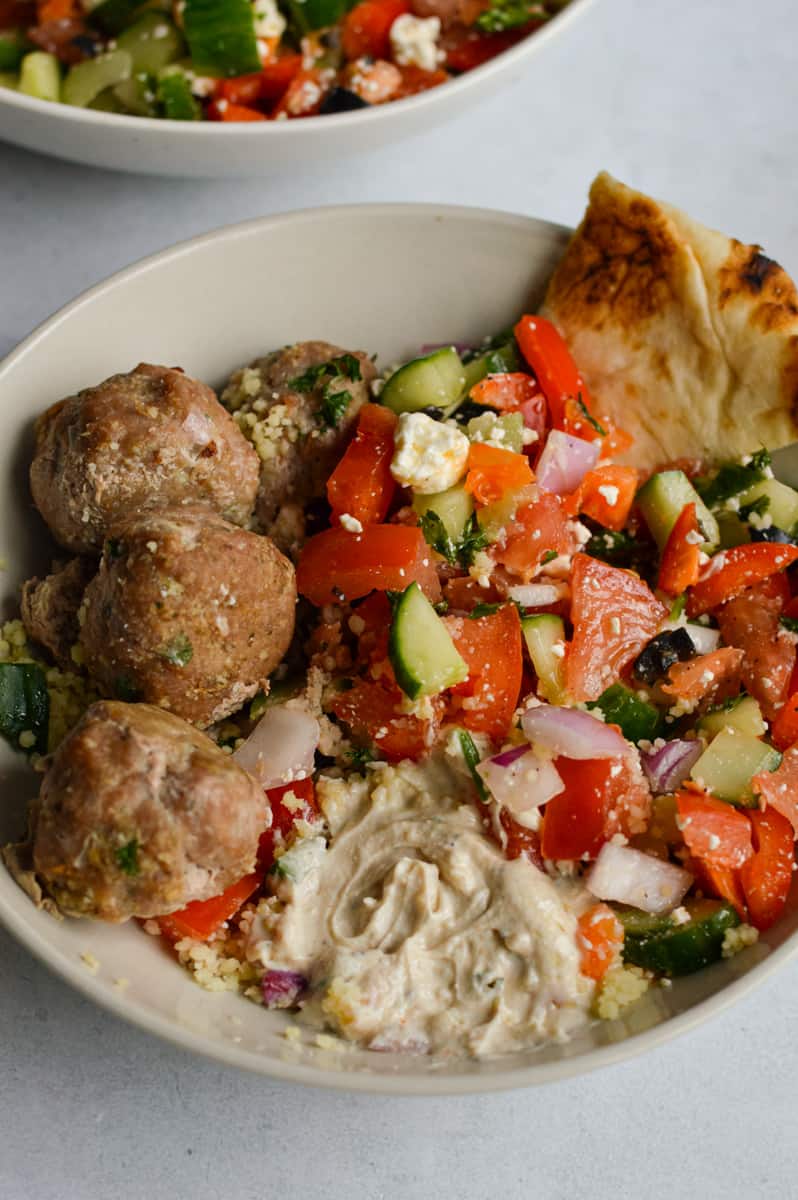 Close up of Panera copycat Mediterranean grain bowls.