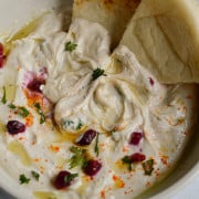 Tahini yogurt sauce served with pita.