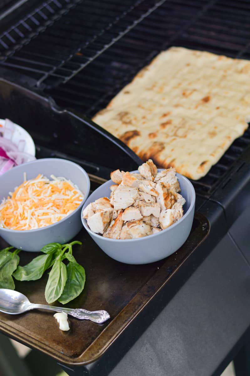 Grilling flatbread on the barbecue.