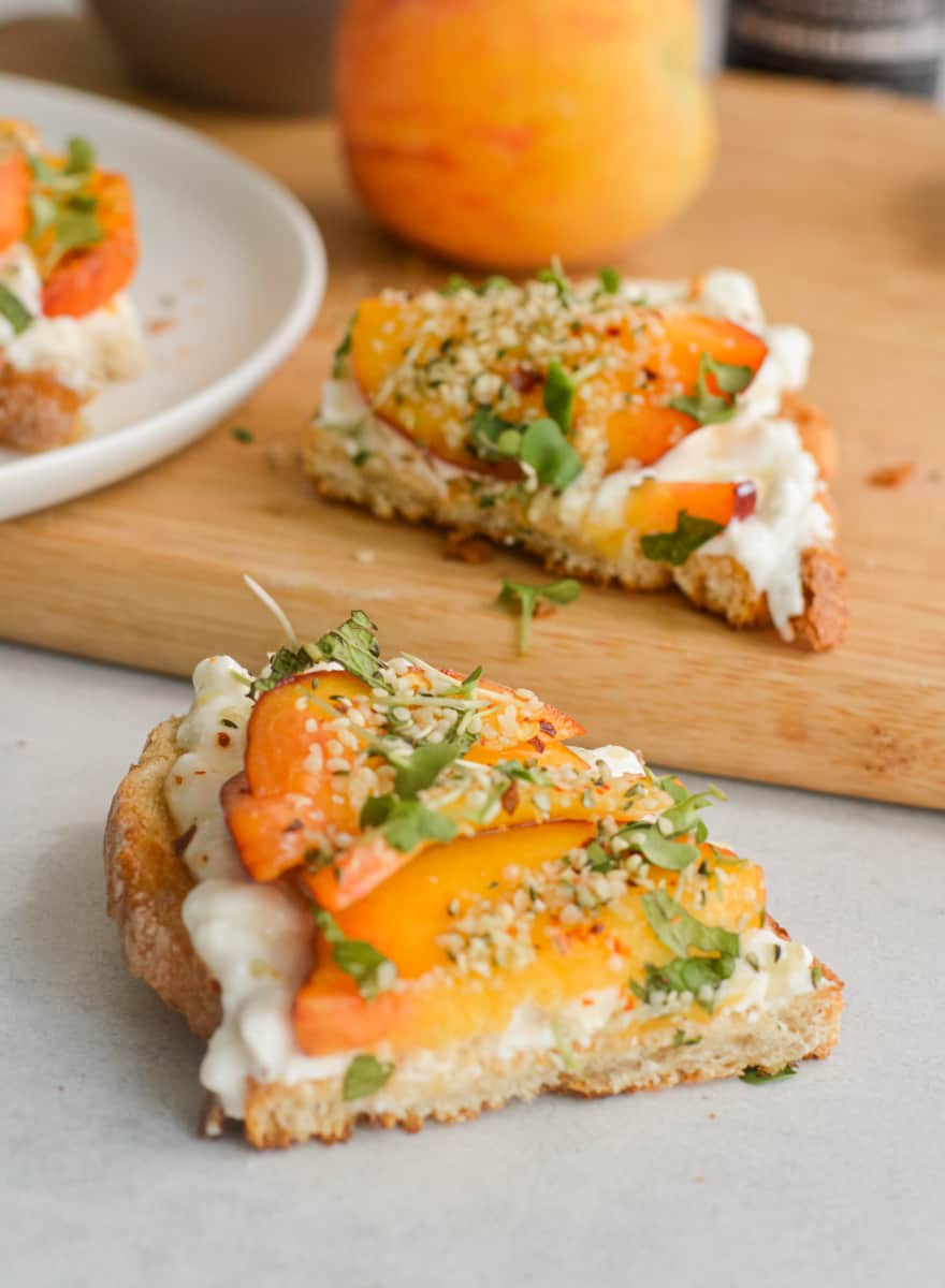peach toast sliced in half