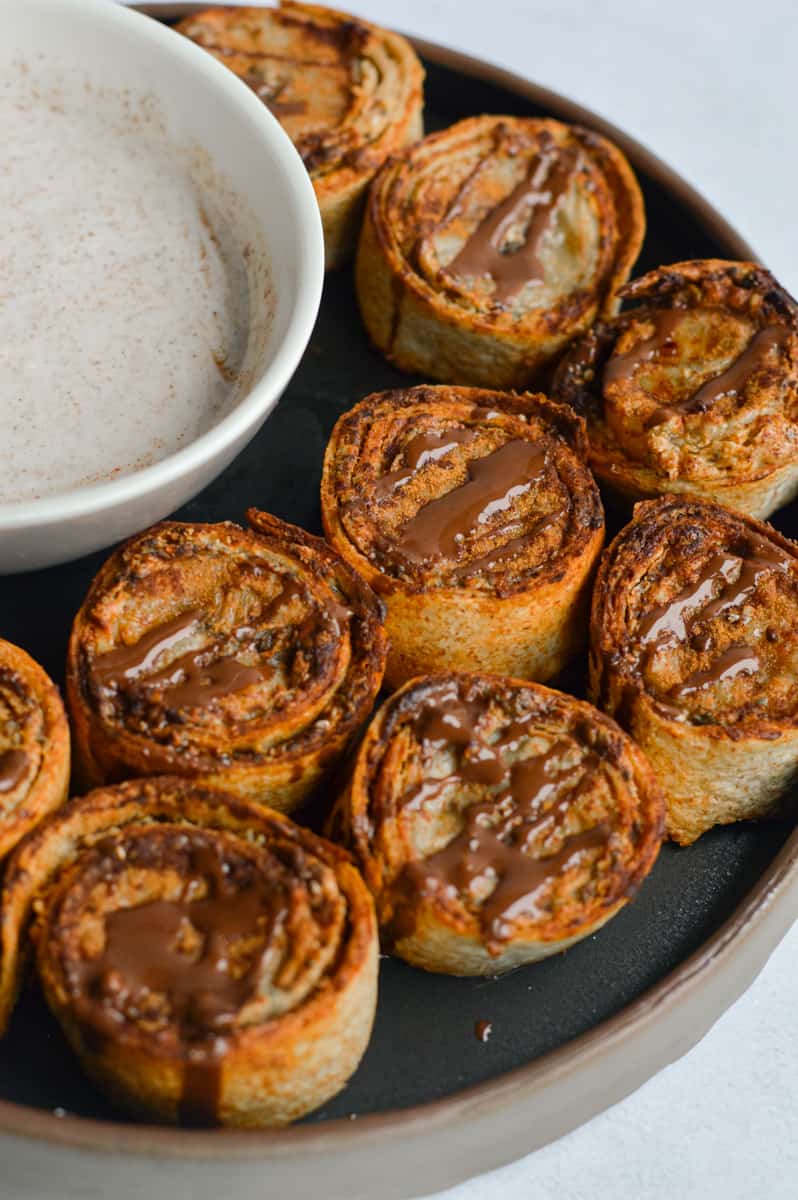 Serving peanut butter banana bites with yogurt dip.