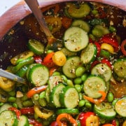 Close up of viral cucumber pepper salad.